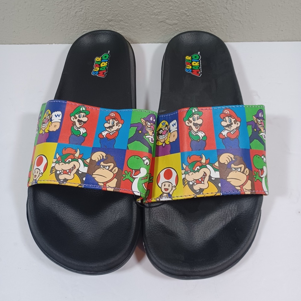 Ground Up Super Mario Bros Wario Luigi Bowser Yoshi Slides Sandals Men's Size 9